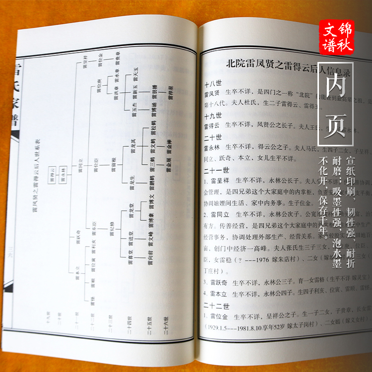 雷氏家譜宣紙內頁